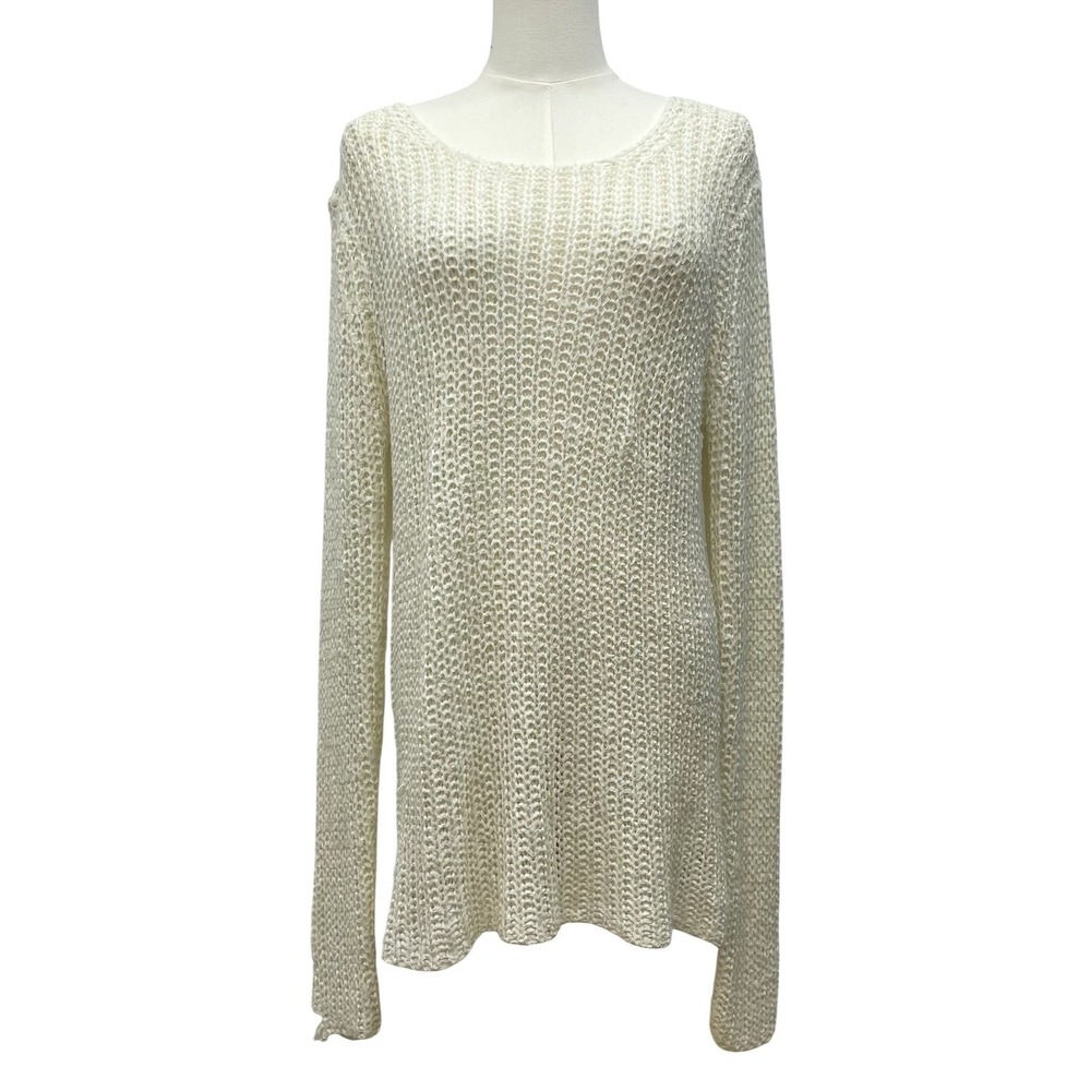 Forever 21 Crochet Sweater Womens L Cream Open Knit Boho Coastal Beach Festival